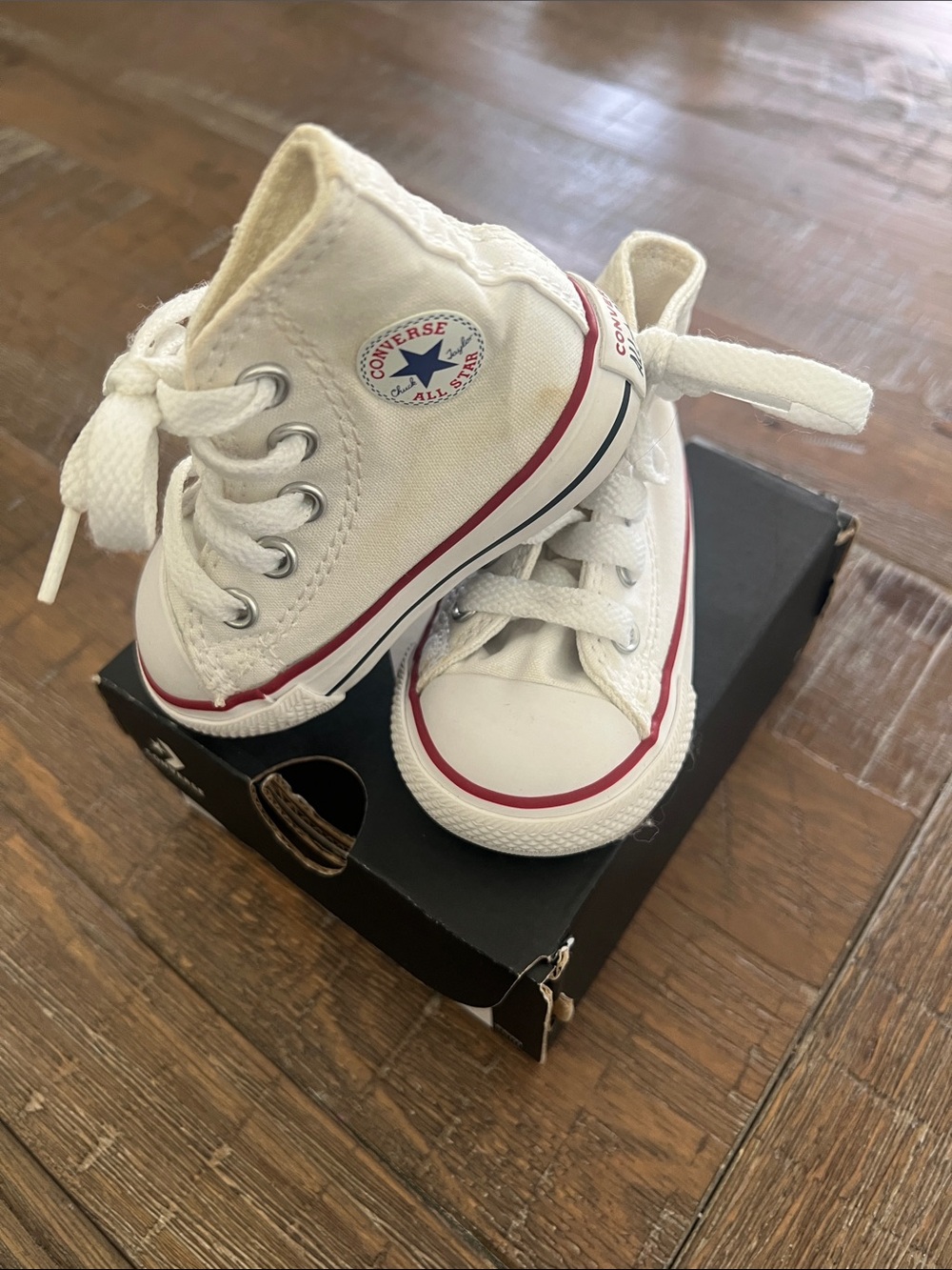 Converse Baby White Canvas High-Top Sneakers with Red Trim